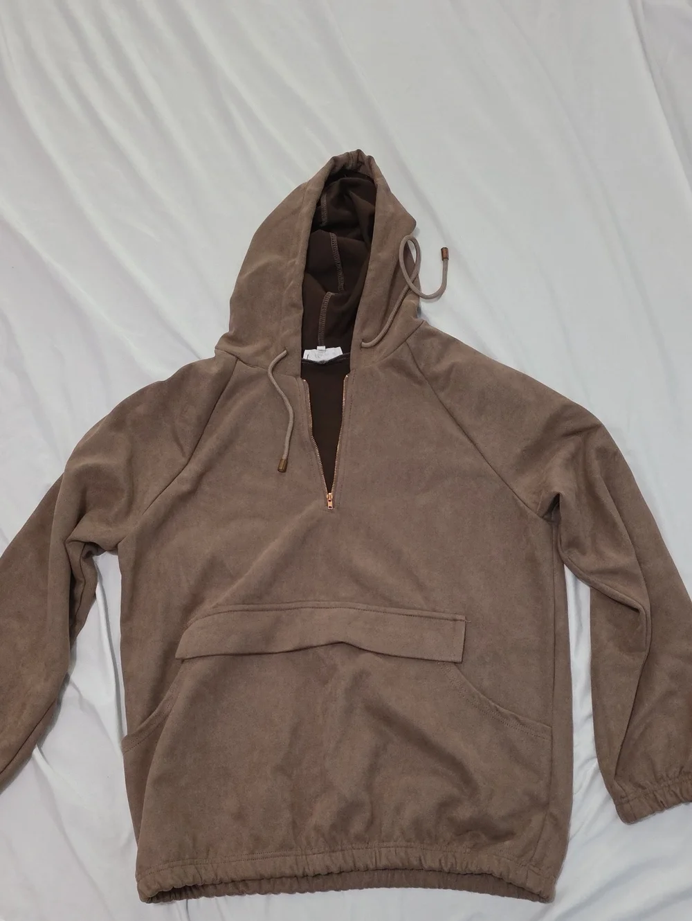MACARON Faux Suede Brown Hooded Pull Over Size M